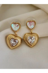 Sedefli Kalp Aşk Sallantılı Zarif Zirkon Taşlı Küpe thumbnail 3