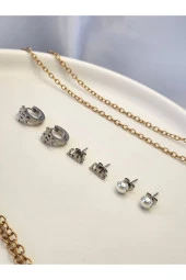 6'lı Çiçek Love Yıldız Model Çelik Küpe Seti thumbnail 1