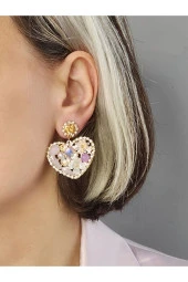 Kalp Çiçek Yaz Model Taşlı Küpe thumbnail 3