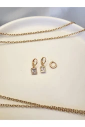 3'lü Baget Model Altın Kaplama Küpe Seti thumbnail 2