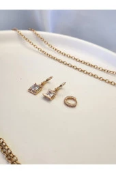 3'lü Baget Model Altın Kaplama Küpe Seti thumbnail 3