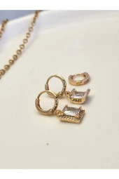 3'lü Baget Model Altın Kaplama Küpe Seti thumbnail 4