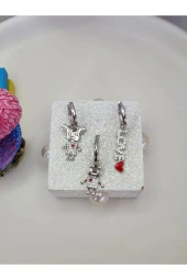 3' Lü Sevgili Çift Kalp Love Çelik Küpe thumbnail 2