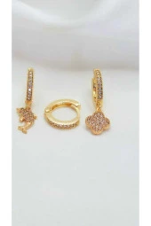 3'lü Yunus Çiçek Figürlü Atın Kaplama Çelik Küpe thumbnail 2