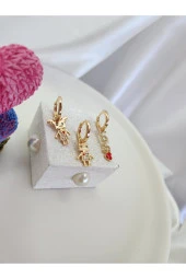 3' Lü Sevgili Çift Kalp Love Altın Kaplama Çelik Küpe thumbnail 1