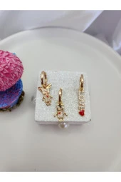 3' Lü Sevgili Çift Kalp Love Altın Kaplama Çelik Küpe thumbnail 2