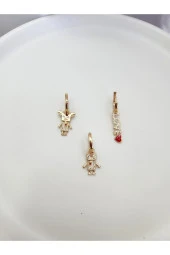 3' Lü Sevgili Çift Kalp Love Altın Kaplama Çelik Küpe thumbnail 3