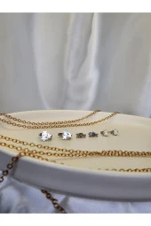 6'lı Çiçek Love Yıldız Model Çelik Küpe Seti thumbnail 4