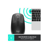logitech M190 Büyük Boy Usb Alıcılı 1.000 Dpı Kablosuz Mouse - Gri - 3