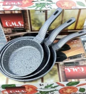 OMS 3737 Fry Pan Döküm Granit 3 Parça Tava Seti Gri (20-24-28 cm) - 1