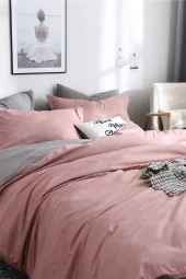 Tek Kişilik Ranforce Çift Taraflı Nevresim Takımı - Lastikli Çarşaflı Pudra-Gri - 2