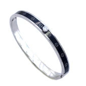 Çelik Kelepçe Bileklik Tek Taşlı Siyah Şerit BLZ-480 thumbnail 2