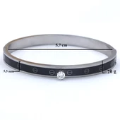 Çelik Kelepçe Bileklik Tek Taşlı Siyah Şerit BLZ-480 thumbnail 5