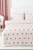 Rivaİstanbul Kırmızı Kalpli Çift Kişilik Nevresim Takımı Pamuklu thumbnail 3