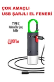 USB ŞARJLI EL FENERİ HEM FENER HEM ORTAM AYDINLATMA KANCALI FLAŞÖR KAMP , CEP , KAMP ÇANTASI ,LAMBA - 4