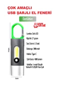 USB ŞARJLI EL FENERİ HEM FENER HEM ORTAM AYDINLATMA KANCALI FLAŞÖR KAMP , CEP , KAMP ÇANTASI ,LAMBA - 2