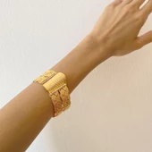 İmitasyon Trabzon Hasırı Altın Kaplama Örgü Kelepçe BLZ-108 thumbnail 2