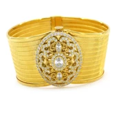 İmitasyon Trabzon Hasırı Altın Kaplama Zirkon Taşlı Kelepçe BLZ-146 - 2