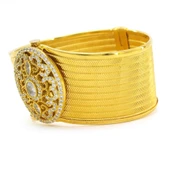 İmitasyon Trabzon Hasırı Altın Kaplama Zirkon Taşlı Kelepçe BLZ-146 - 6