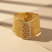 İmitasyon Trabzon Hasırı Altın Kaplama Zirkon Taşlı Kelepçe BLZ-202 thumbnail 3