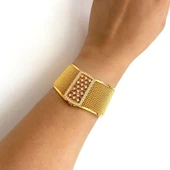 İmitasyon Trabzon Hasırı Altın Kaplama Zirkon Taşlı Kelepçe BLZ-202 thumbnail 6