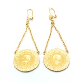 Altın Kaplama Küpe Tam Altınlı Sallantılı Model UNK-741 thumbnail 4