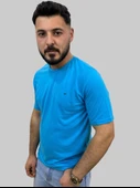 Erkek Sport Sıfır Yaka Turkuaz Tişört - 4