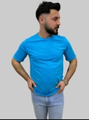 Erkek Sport Sıfır Yaka Turkuaz Tişört - 3