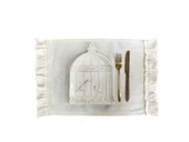 Keten, Bohem, Fırfırlı, Vintage, 4 Adet Amerikan Servis ve Fırfırlı Runner Tavşan Set thumbnail 4