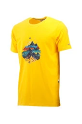 Erkek Bisiklet Yaka Mevsimlik Göğüs Baskılı Standart Fit Sarı T-Shirt thumbnail 1