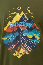 Erkek Bisiklet Yaka Mevsimlik Göğüs Baskılı Standart Fit Haki T-Shirt thumbnail 2