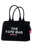 Kadın Soft Tote Bag Kanvas Siyah Pembe Çanta - 1