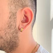 Altın Kaplama Halka Küpe Çift Renk Kalın Model UNK-700 thumbnail 2