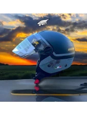 Sway 715 Şeffaf Vizörlü Yarım Motosiklet Scooter Kaskı M Beden Gemini Grey - 1