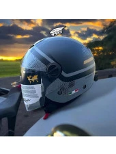 Sway 715 Şeffaf Vizörlü Yarım Motosiklet Scooter Kaskı XL Beden Gemini Grey thumbnail 1