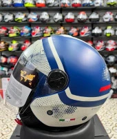 Sway 715 Şeffaf Vizörlü Yarım Motosiklet Scooter Kaskı L Beden Blue Beıge - 2