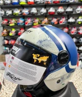 Sway 715 Şeffaf Vizörlü Yarım Motosiklet Scooter Kaskı 2XL Beden Blue Beıge - 3