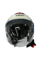 Sway 715 Şeffaf Vizörlü Yarım Motosiklet Scooter Kaskı 2XL Beden Blue Beıge - 9