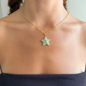 FerizZ Altın Kaplama Zirkon Taşlı Yeşil Yıldız Kolye Ucu TGR-515 thumbnail 2