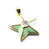 FerizZ Altın Kaplama Zirkon Taşlı Yeşil Yıldız Kolye Ucu TGR-515 thumbnail 3