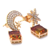 Altın Kaplama Küpe Ay Yıldız Renkli Taşlı Sallantılı Küpe UNK-649 thumbnail 7