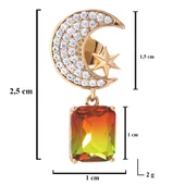 Altın Kaplama Küpe Ay Yıldız Renkli Taşlı Sallantılı Küpe UNK-649 thumbnail 4