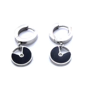 Çelik Sallantılı Küpe Siyah Taşlı Halka Küpe UNK-585 thumbnail 4