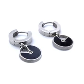 Çelik Sallantılı Küpe Siyah Taşlı Halka Küpe UNK-585 thumbnail 5