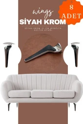 Wings Krom Siyah Mobilya Koltuk Ayağı Chester Komidin Tv Ünitesi Vestiyer Ayağı 21 Cm 8 Adet thumbnail 1
