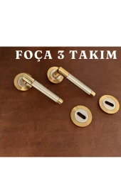 Foça Saten Albirifin Zamak Yuvarlak Rozetli Oda Kapı Kolu 3 Takım - 1