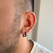 Çelik Halka Küpe Siyah Kare Unisex Küpe UNK-662 thumbnail 2