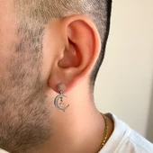 Çelik Sallantılı Küpe Ay Yıldız Detaylı Küpe UNK-661 thumbnail 2