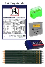 Eskiz Defteri A4 50 Yaprak Karakalem Çizim Seti Hamur Silgi Fatih Dereceli Kalem Hobi Tasarım Seti - 1
