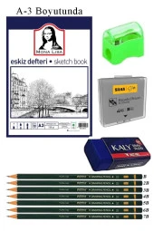 Eskiz Defteri A3 50 Yaprak Karakalem Çizim Seti Hamur Silgi Fatih Dereceli Kalem Hobi Tasarım Seti thumbnail 1